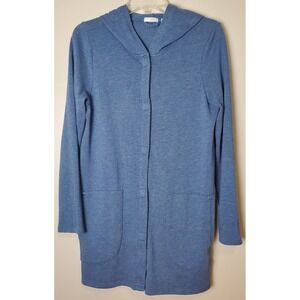 J Jill Pure Jill Small Hooded Cardigan Sweater Jacket Snap Button Front Blue
